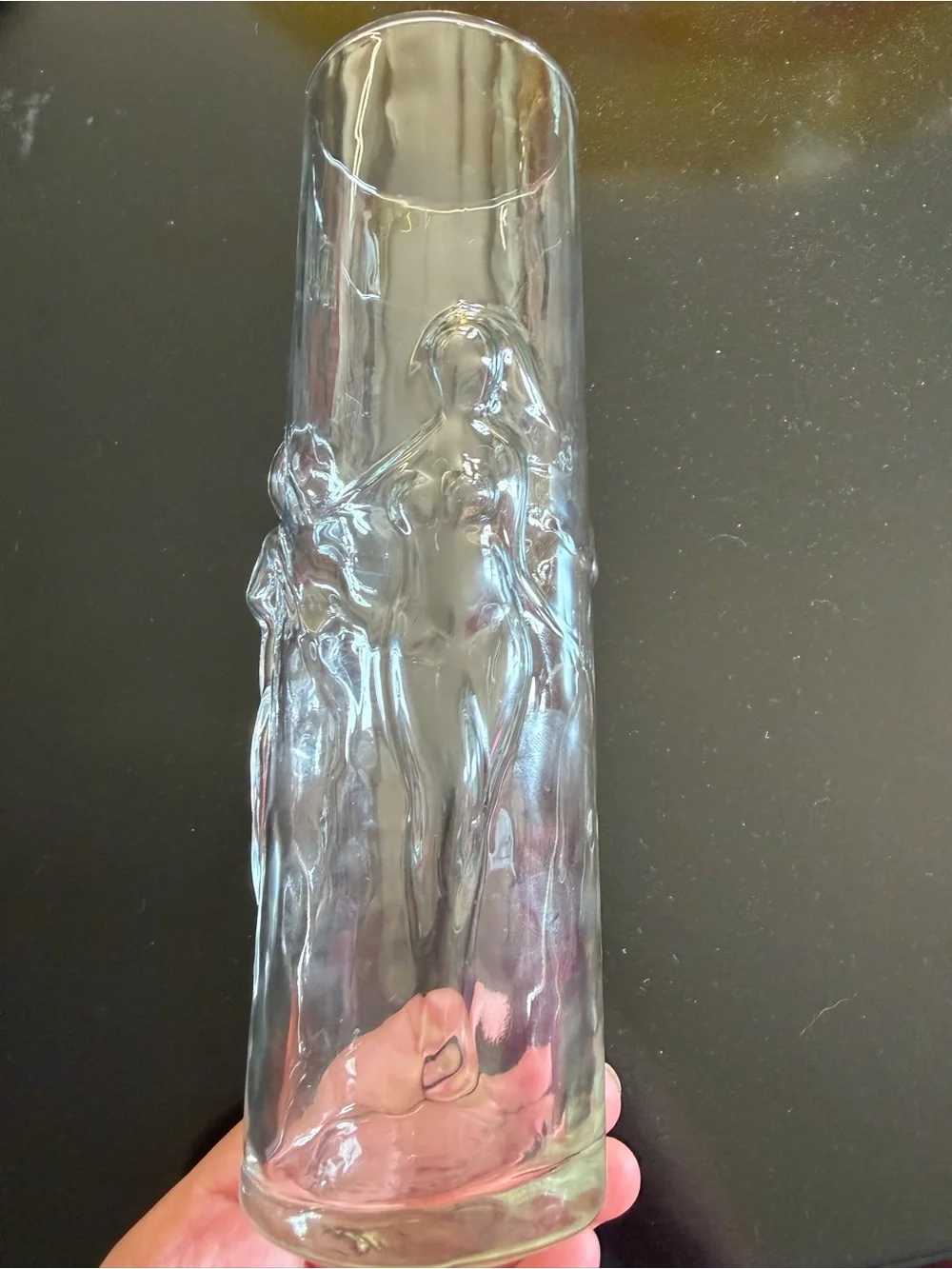 Vintage Clear Textured highball or beer Glasses - 3d women’s body. Set of 6